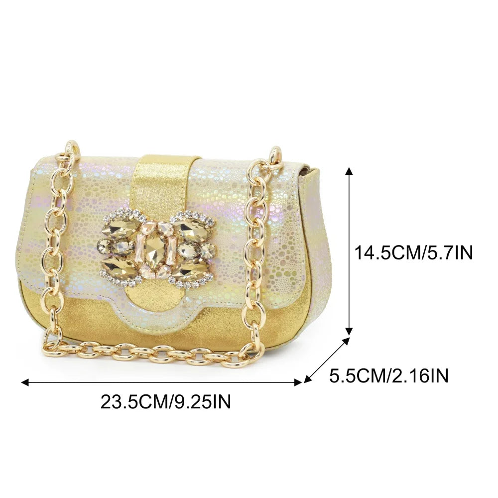 2026 Elegant Women's Peep-Toe Heels and Matching Gold Color Diamond Pumps Set - Stylish Italian Shoes and Bags for Parties